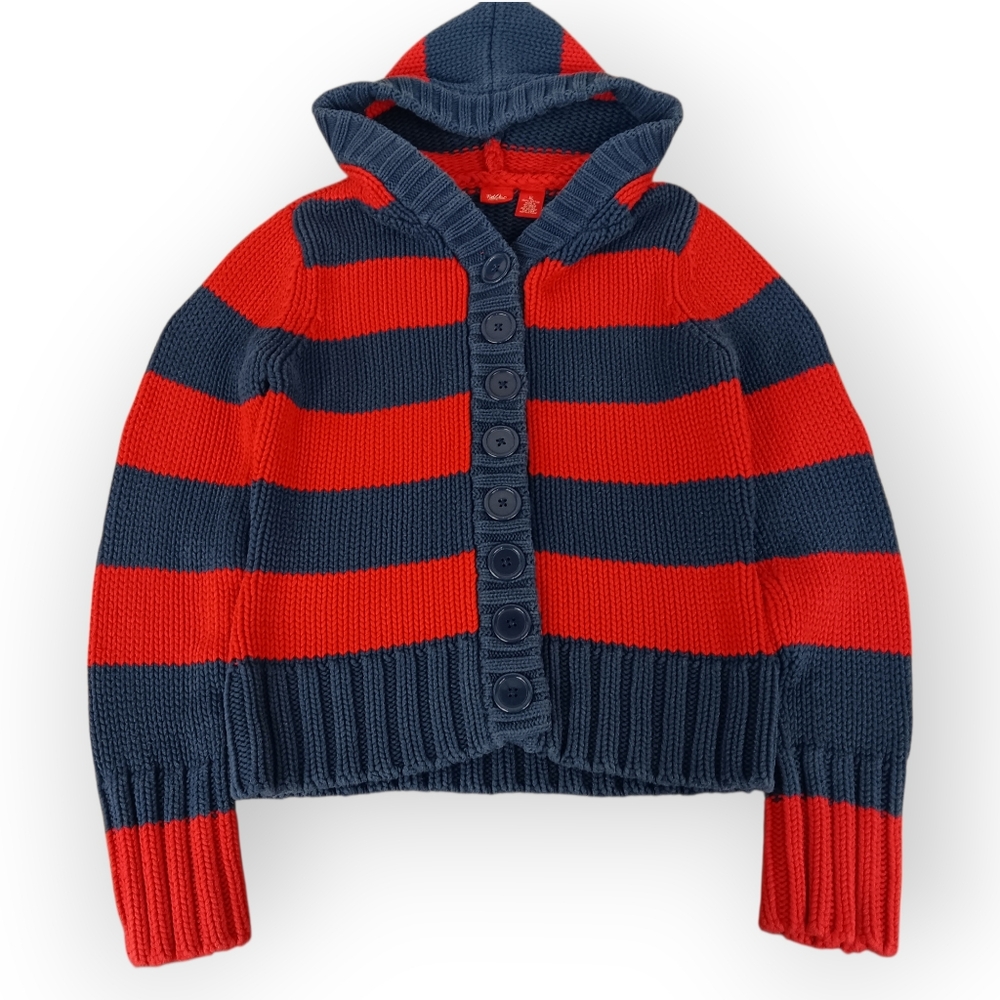 Vintage Y2k Mossimo Chunky Knit Red and Blue Hooded Cardigan - XL